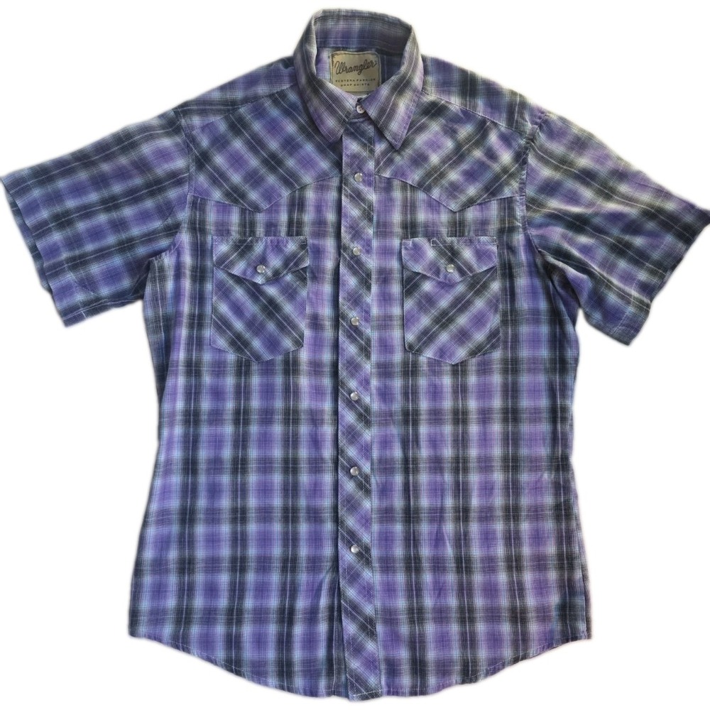 Wrangler Western Fashion Pearl Snap Shirt Purple Blue Plaid Men's PC7-2342